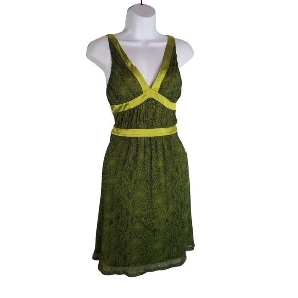 Vtg 90s y2k chartreuse green snake print mesh dress - Picture 1 of 10